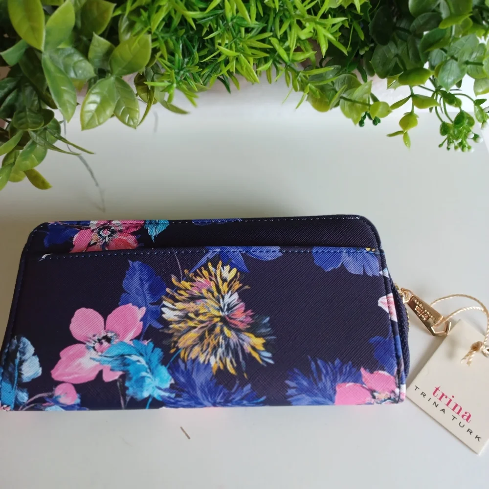 Trina Turk Blue|Pink FloraL Multi-Compartment Wallet